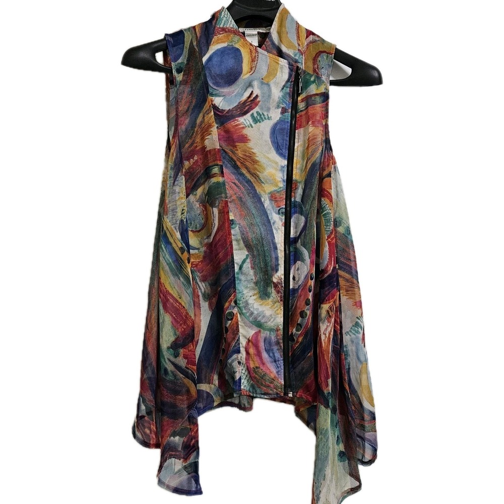 Feratelli Semi Sheer Sleeveless Top Women's Sm Art To Wear Hippie Boho Lagenlook